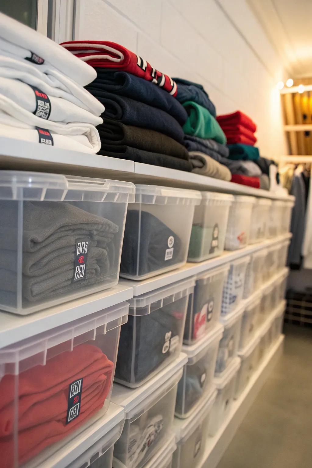 Use clear totes to find what you want.