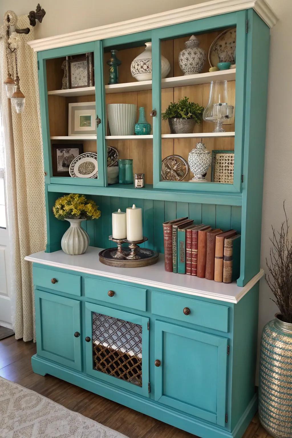 With a painted hutch back panel, you can add a splash of color.