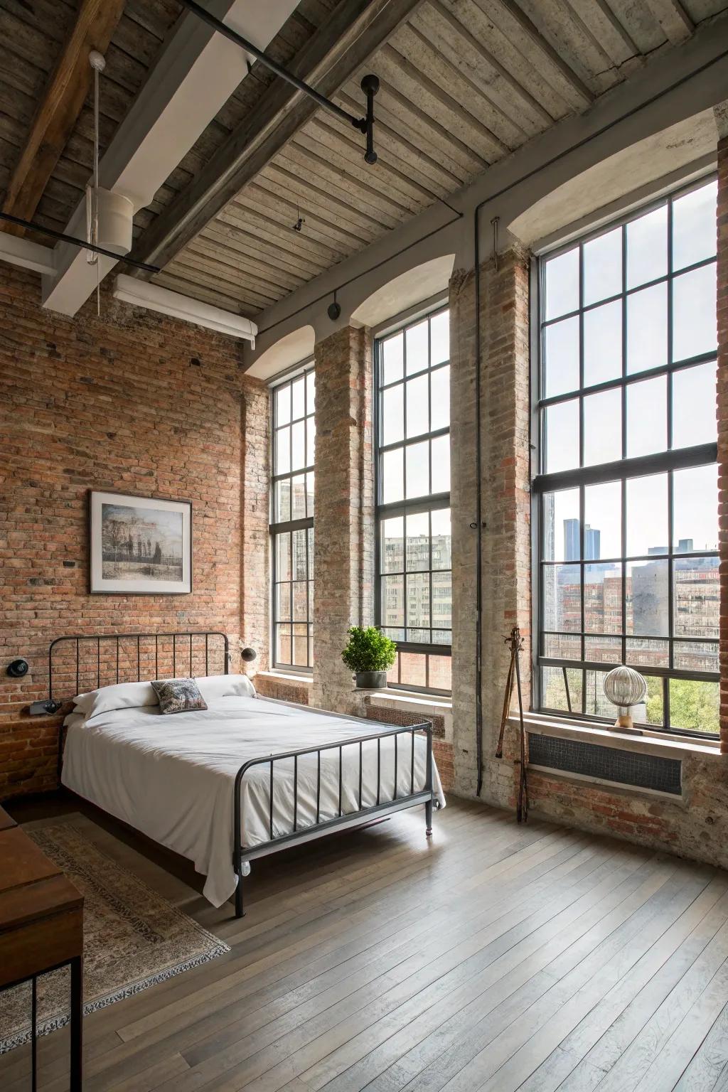 An open blueprint enhances the sense of space in this industrial sleeping area.