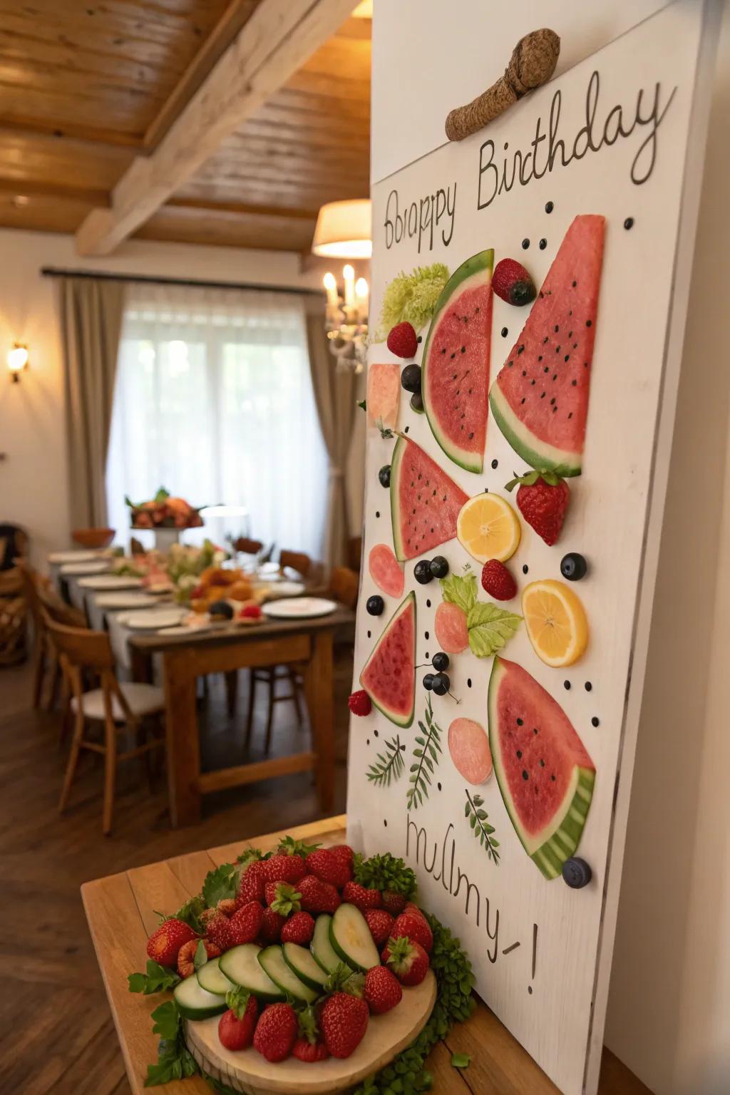 A refreshing watermelon-inspired birthday board, ideal for July.