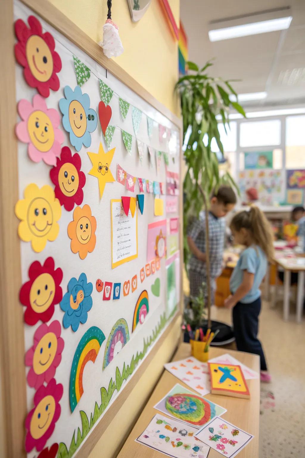 A board brimming with kind words to stimulate young hearts and minds.