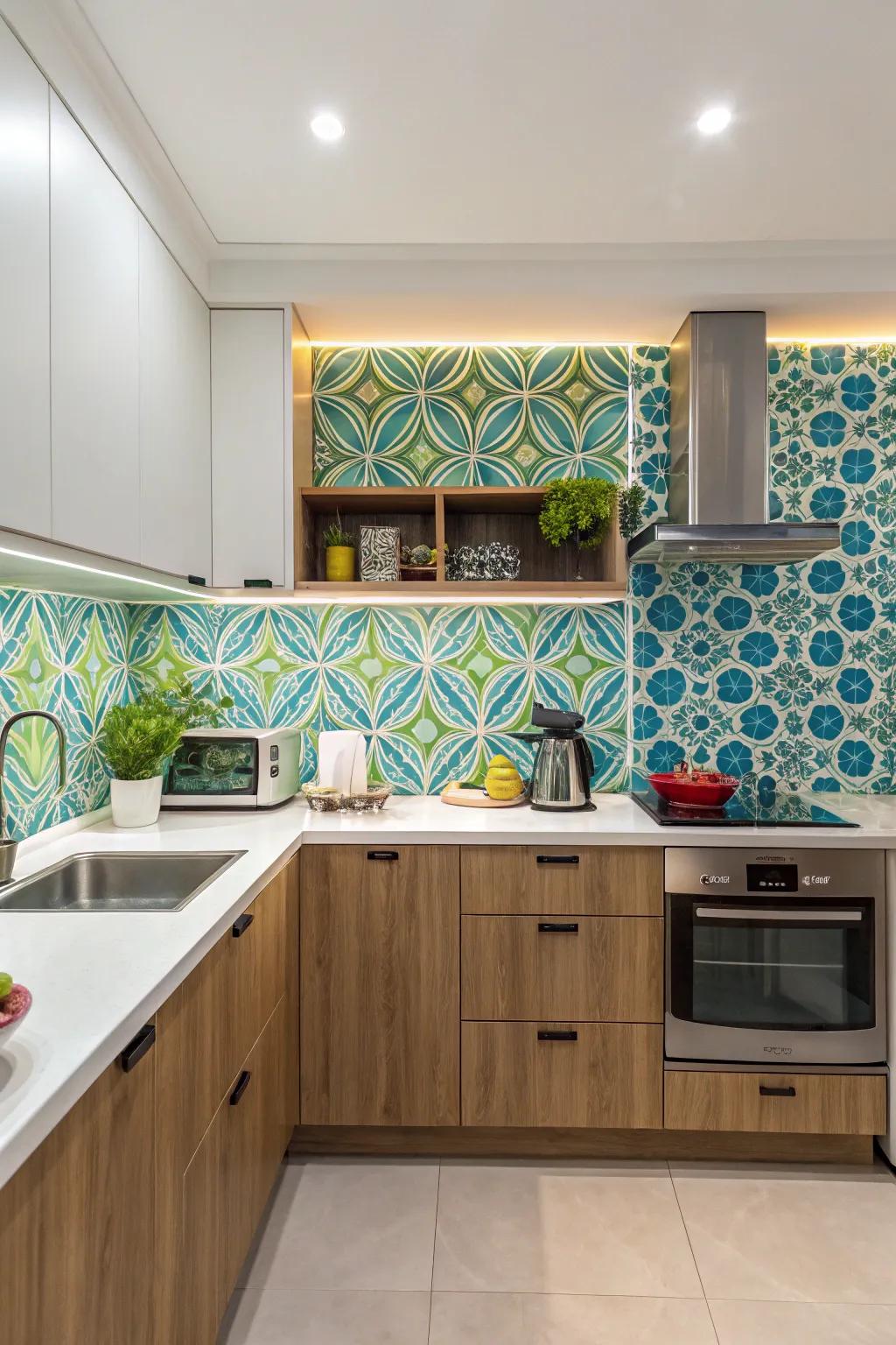 Wall covering delivers a dynamic and effortlessly replaceable kitchen splash zone.