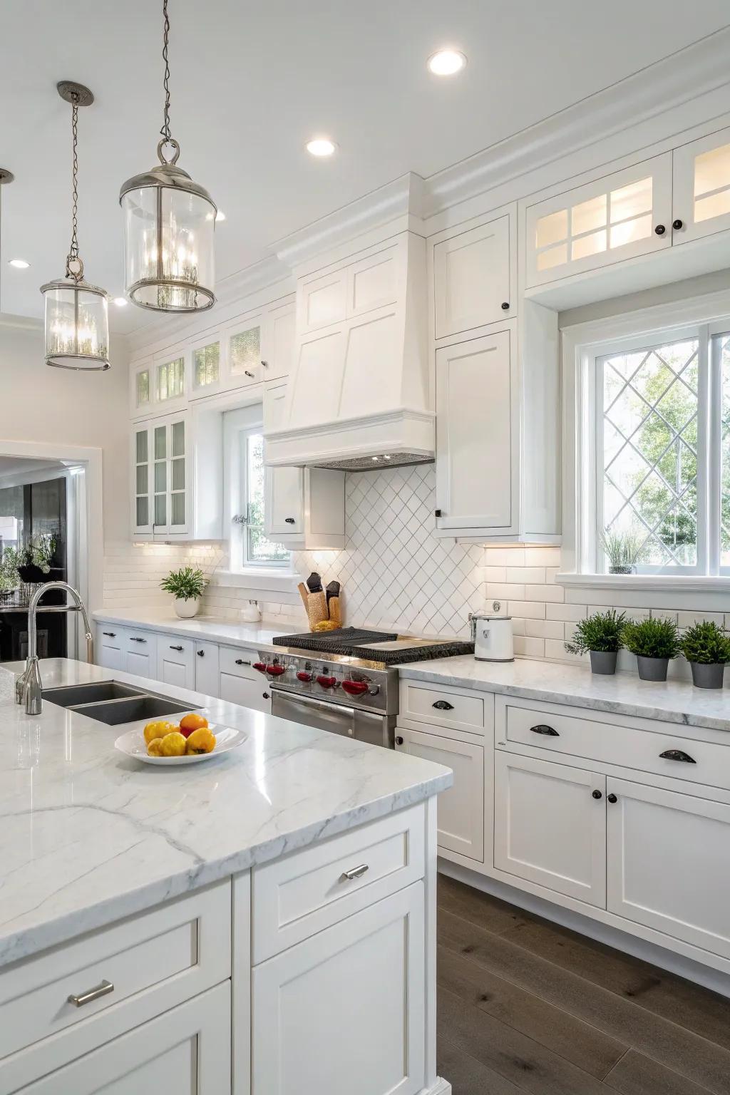 Pure shade walls create a consistent and bright cooking area.