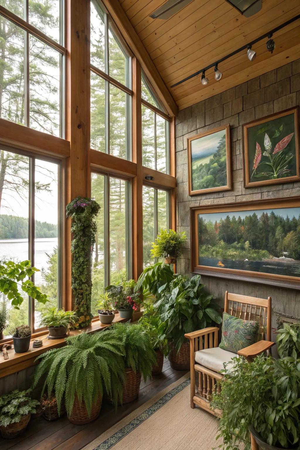 Nature-themed decor strengthens the bond with the outdoors.