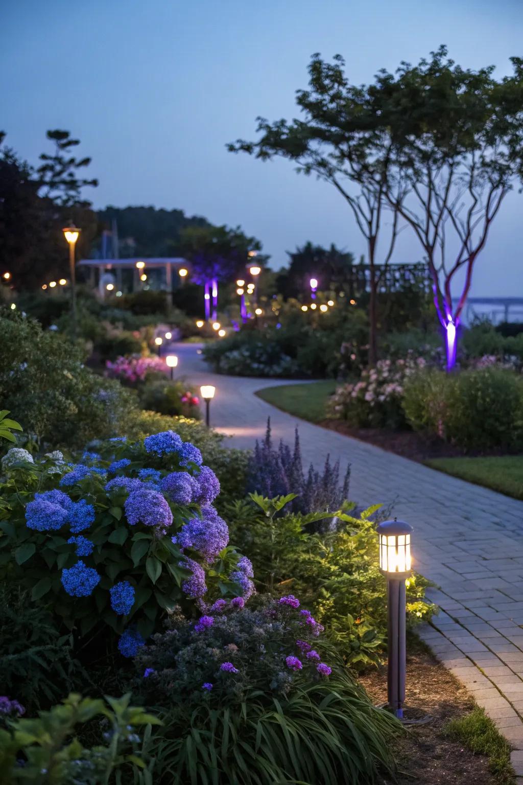 Varied colored lighting establishes the disposition in outdoor settings.