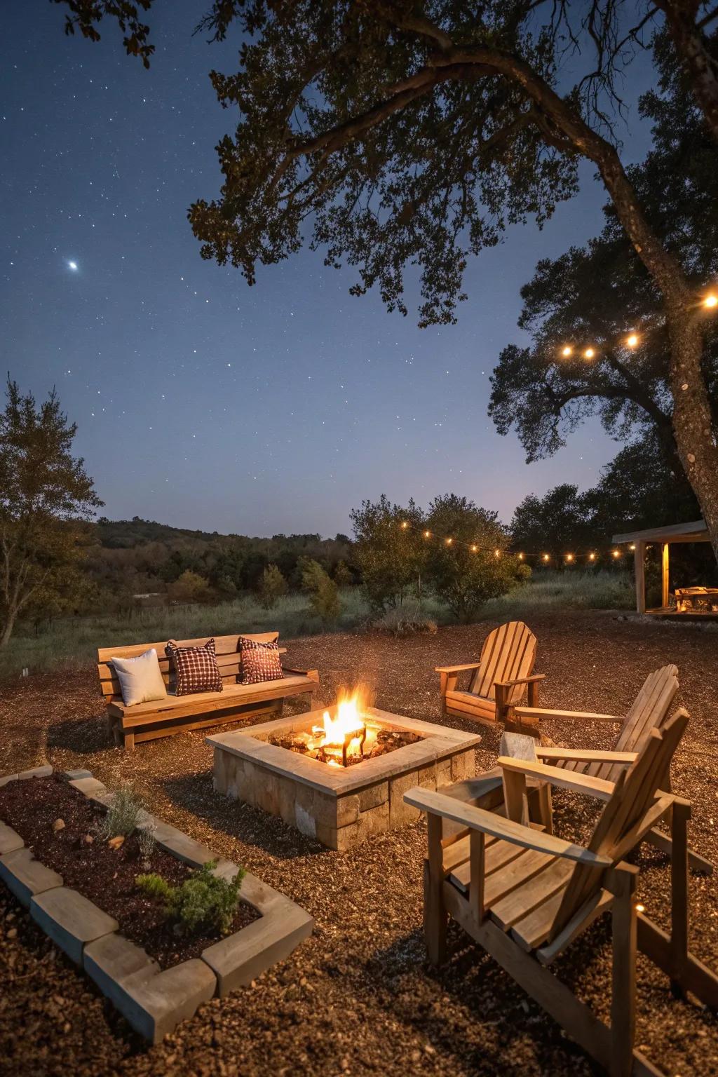 Use ground cover to create a cozy setting around your bonfire.