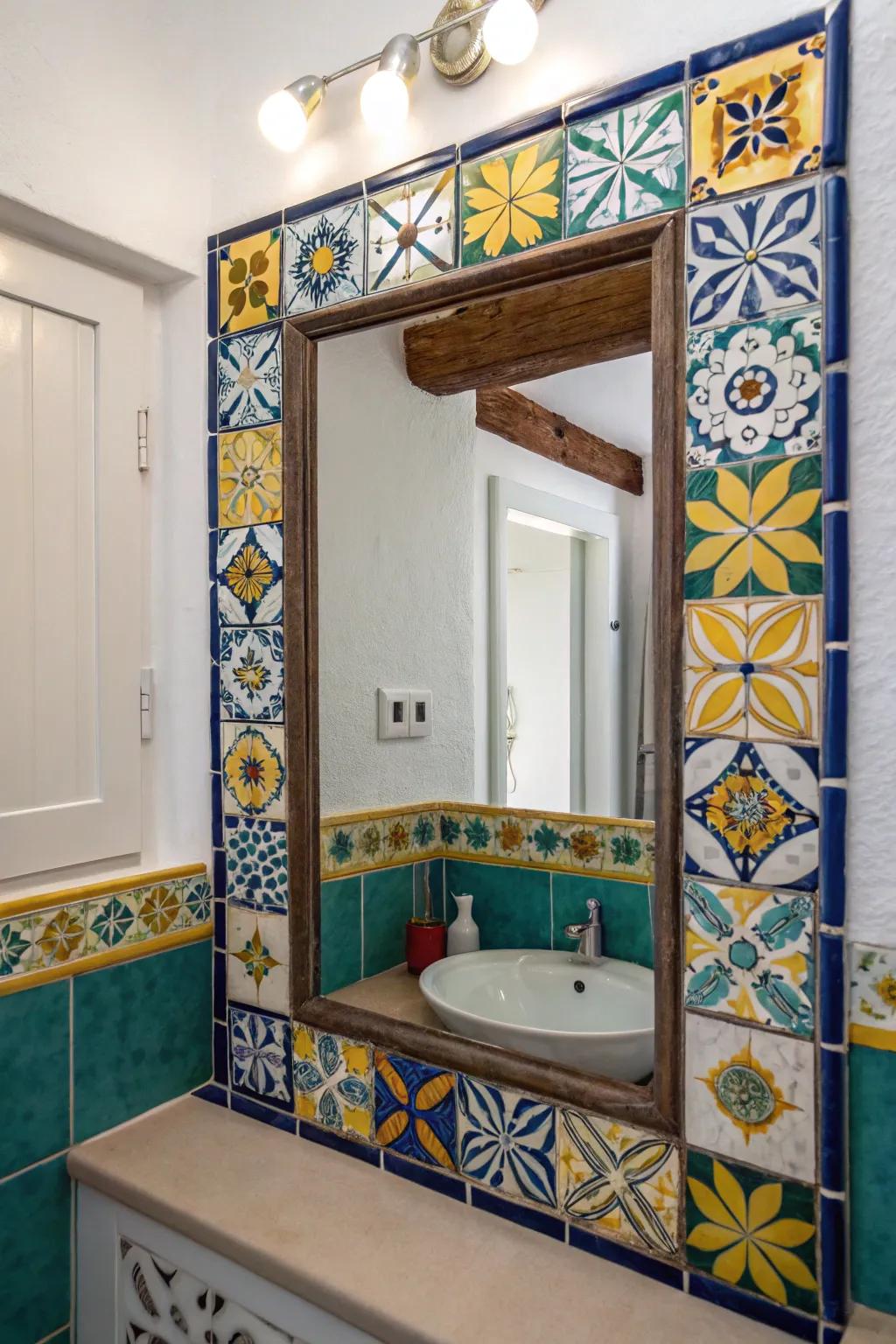 Tiled surrounds add color and texture for an artistic mirror makeover.