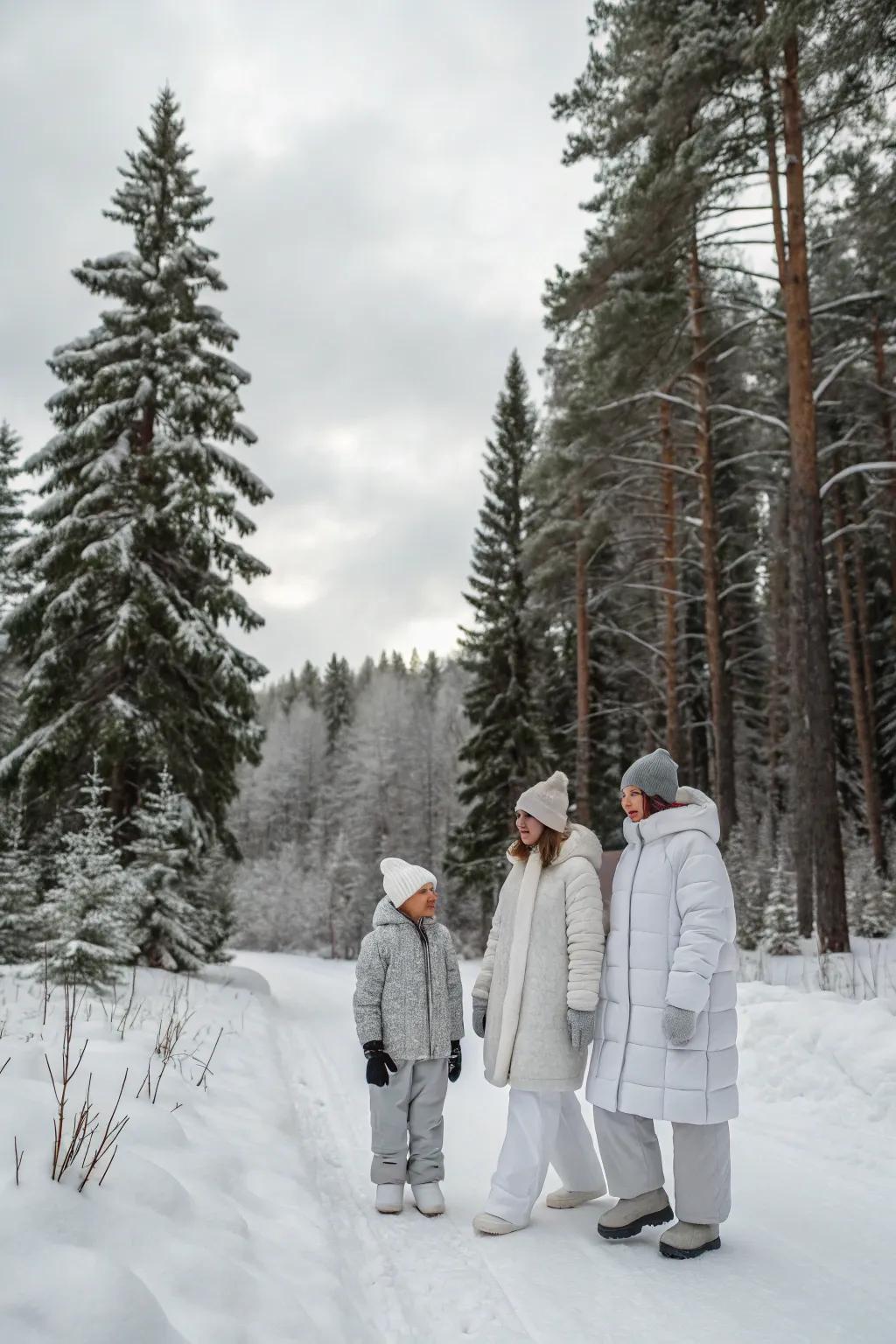 Winter whites and silvers enhance the peaceful snowy panorama.