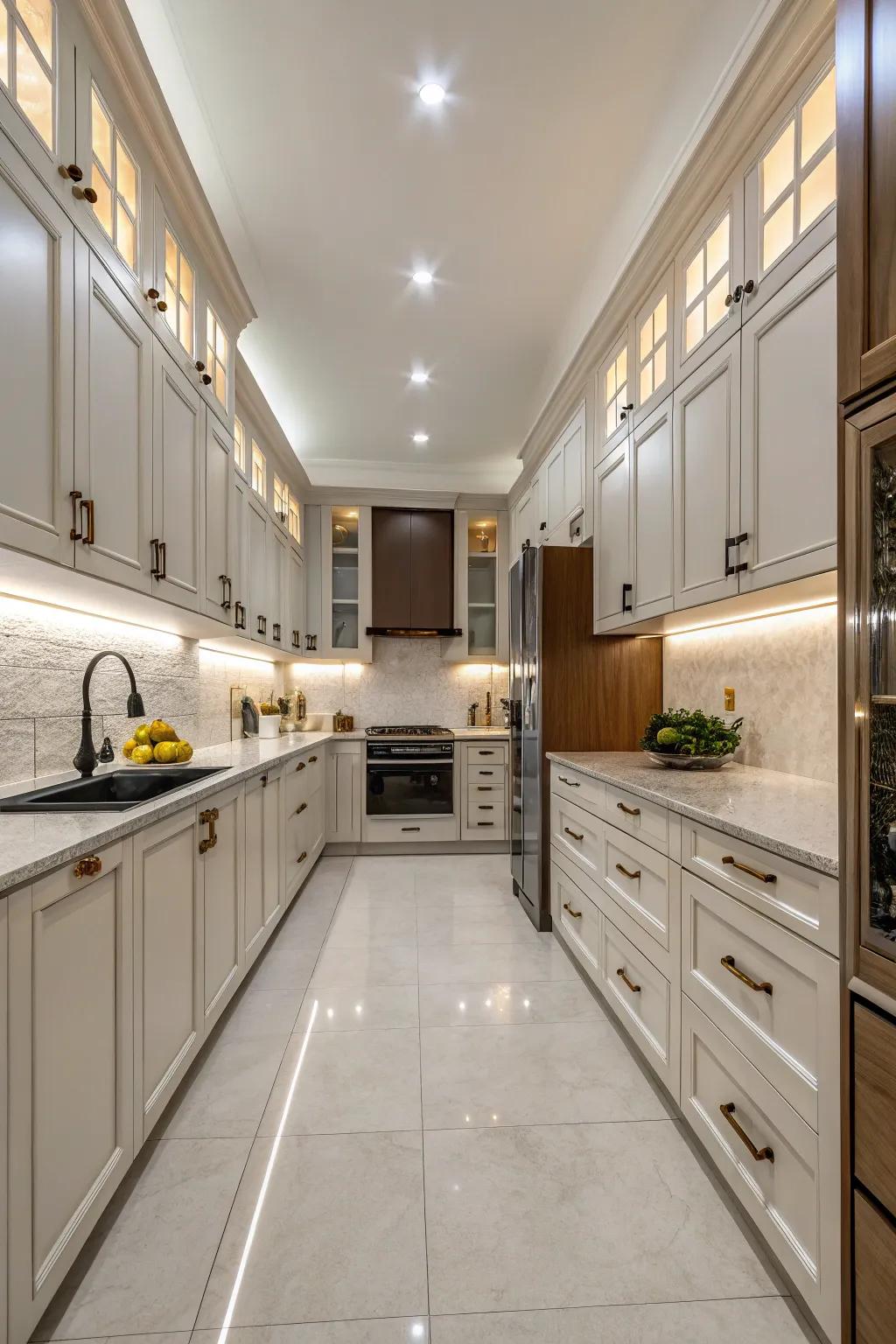 A symmetrical kitchen design that promotes visual harmony.