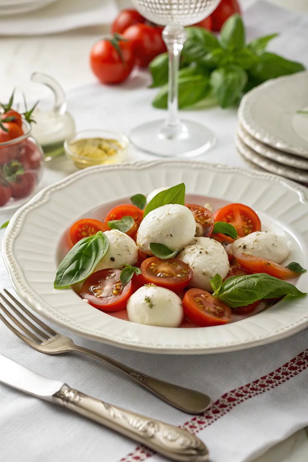 A fresh Caprese salad, perfect for a light late-night meal.