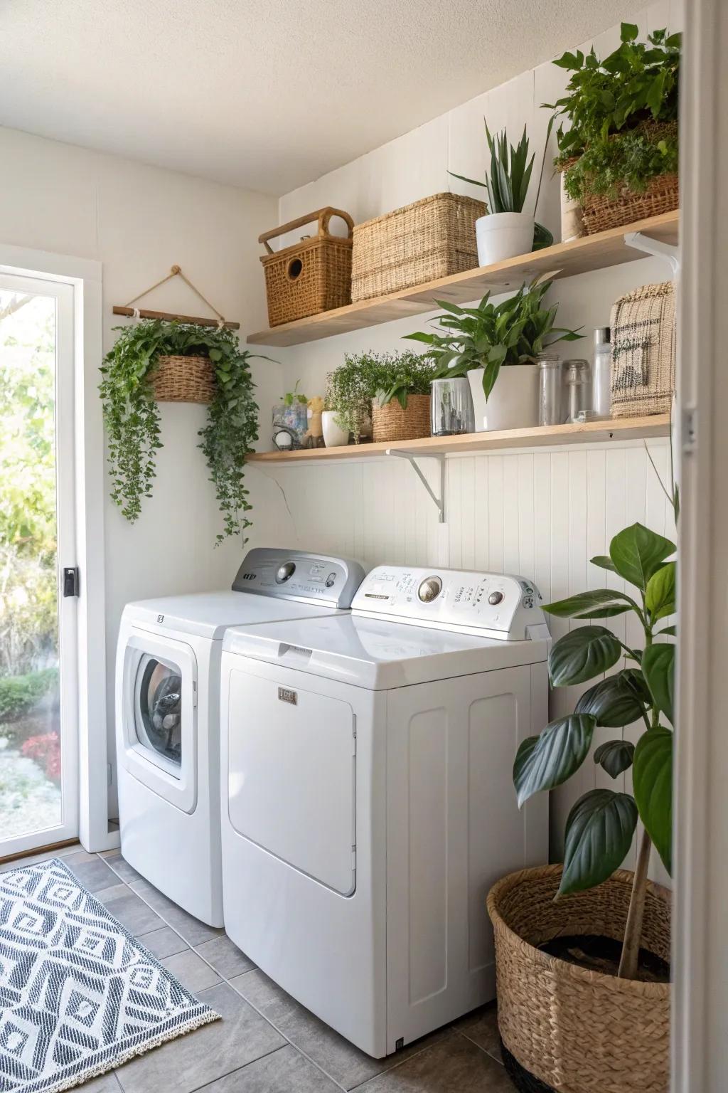 Decorative additions like plants can transform your laundry zone.