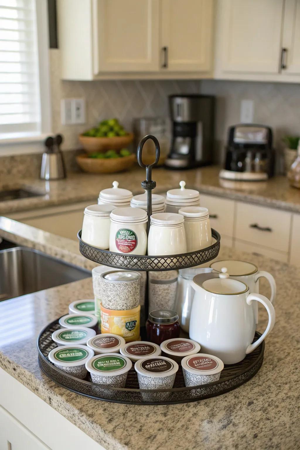 Create a useful coffee corner with a spin organizer.
