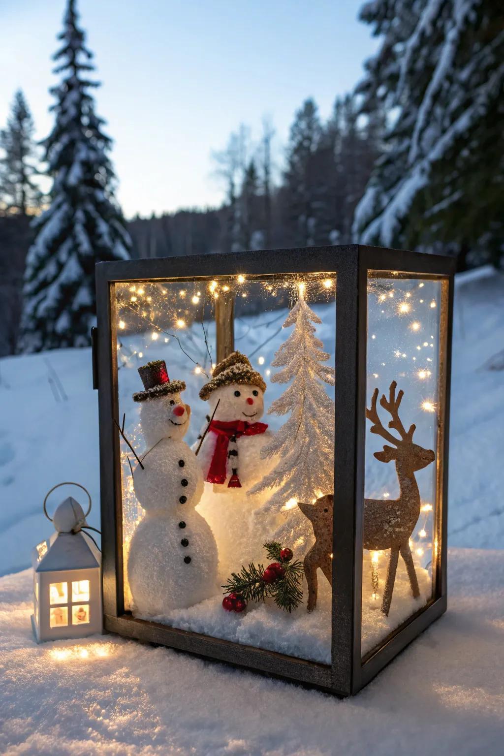 Whimsical personages aglow within a display receptacle