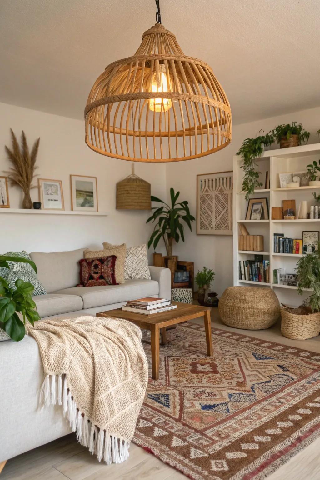 Cane pieces enhance free-spirited vibes effortlessly.