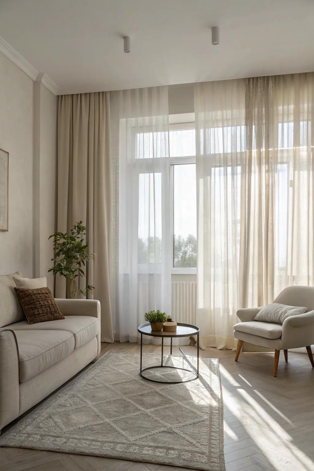 Introducing a refined, sleek touch to modern living rooms with minimalist window coverings.