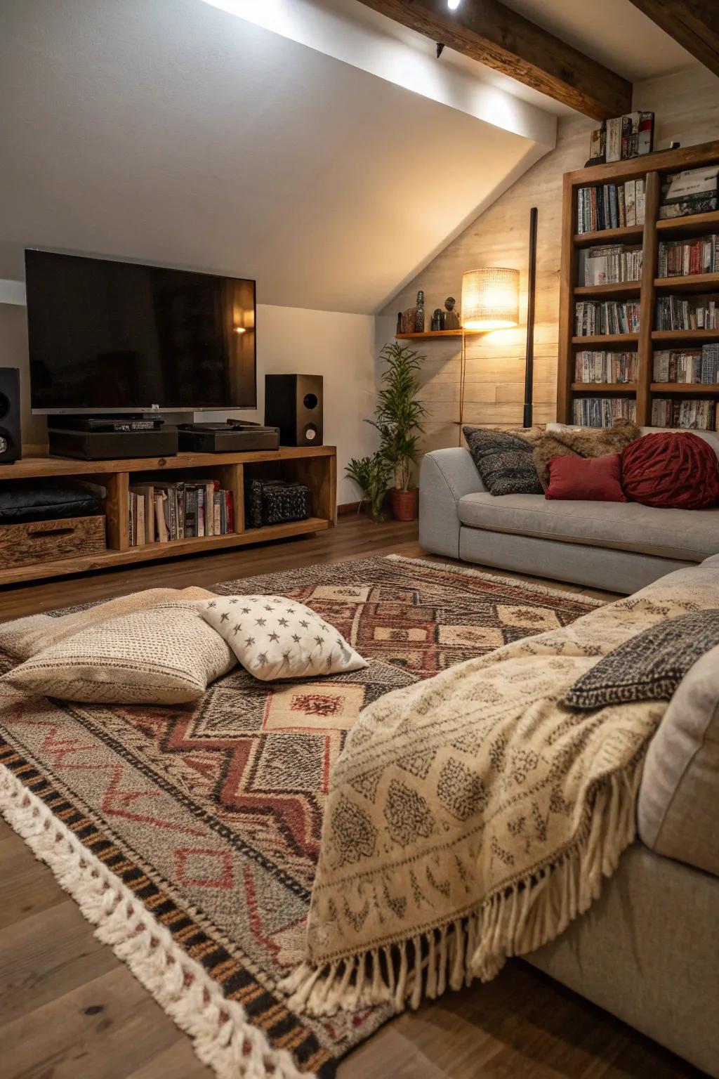 Soft textiles bring a sense of warmth and coziness to your media space.