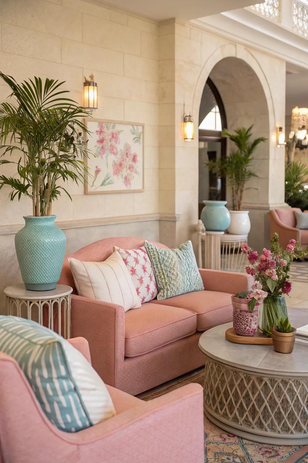 A cohesive color scheme beautifully connects the living room.