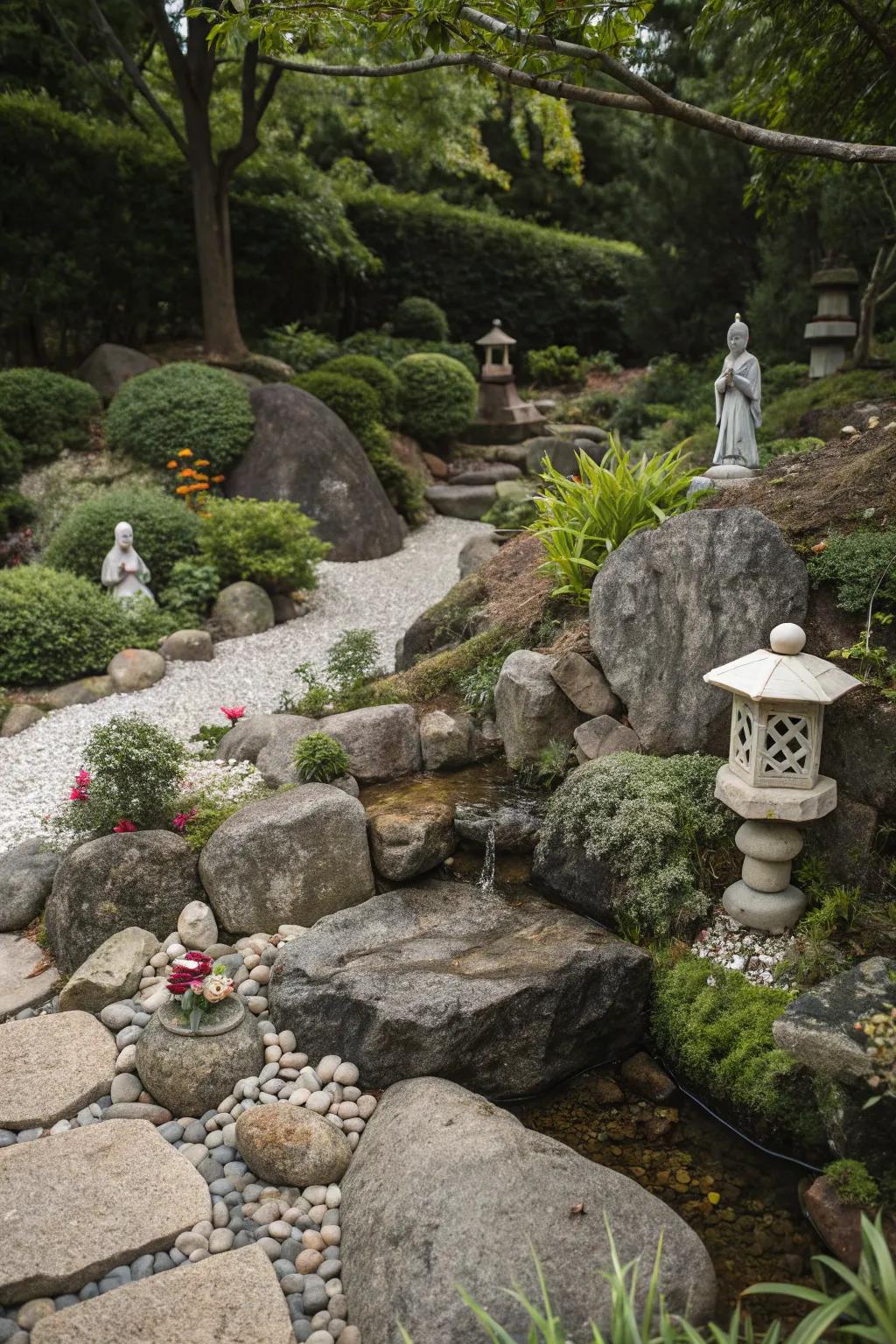Garden decorations bring individuality to a rock garden.