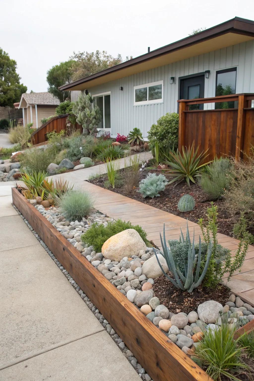 Clear borders in a xeriscape garden create a refined and organized appearance.