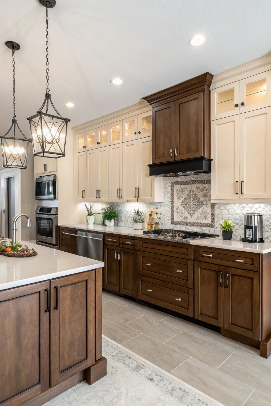 A kitchen featuring dual-tone birchwood units for a distinctive and energetic presence.