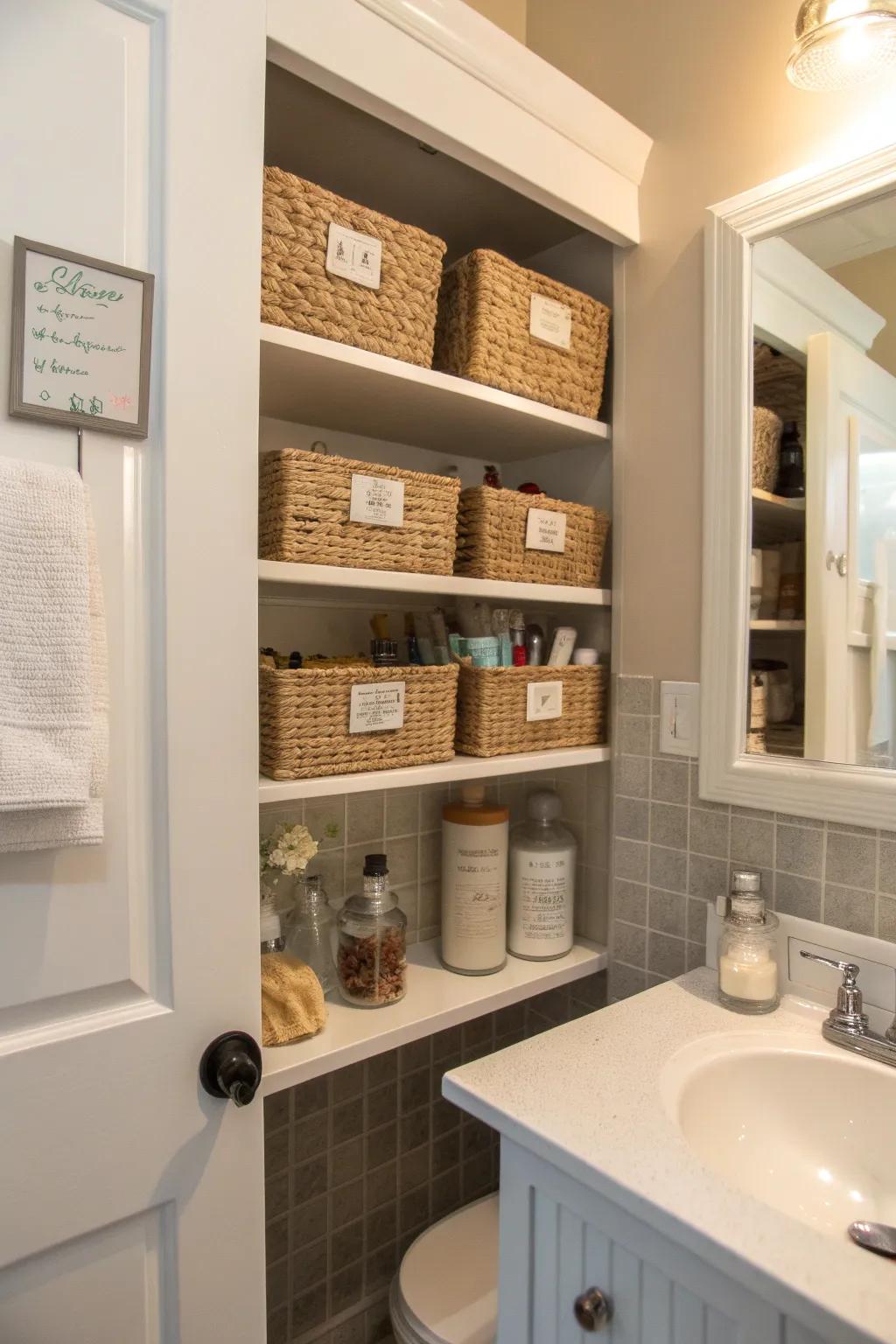 Imaginative tagging brings order and charm to your cabinet.