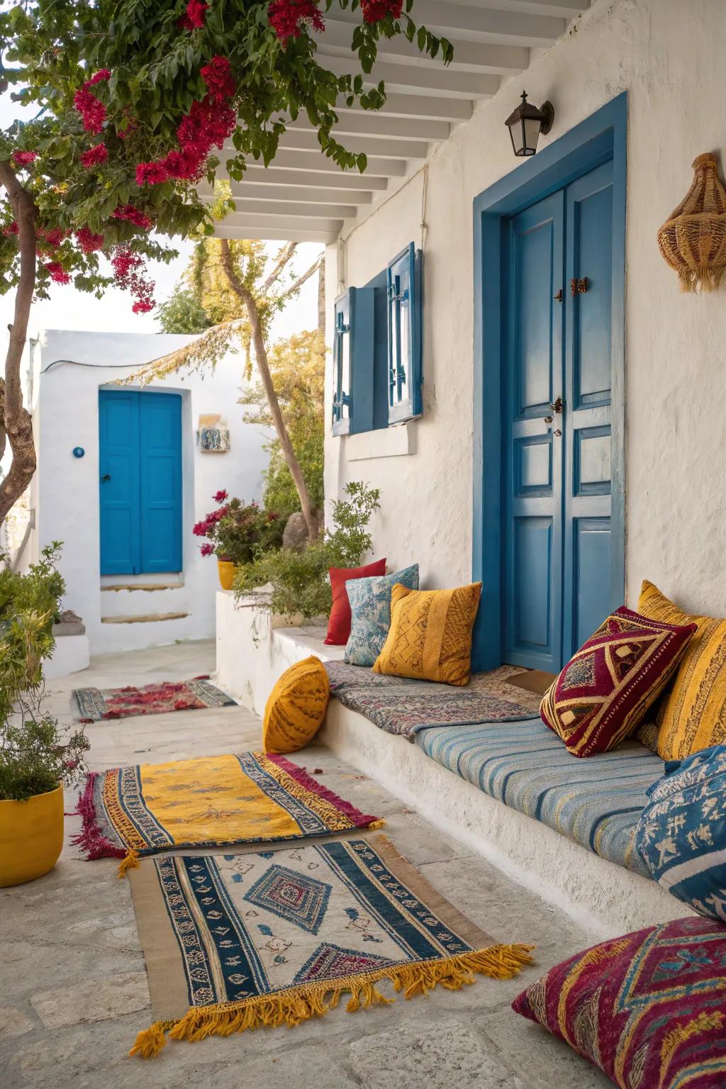 Animated colors energize the veranda with a buoyant atmosphere.