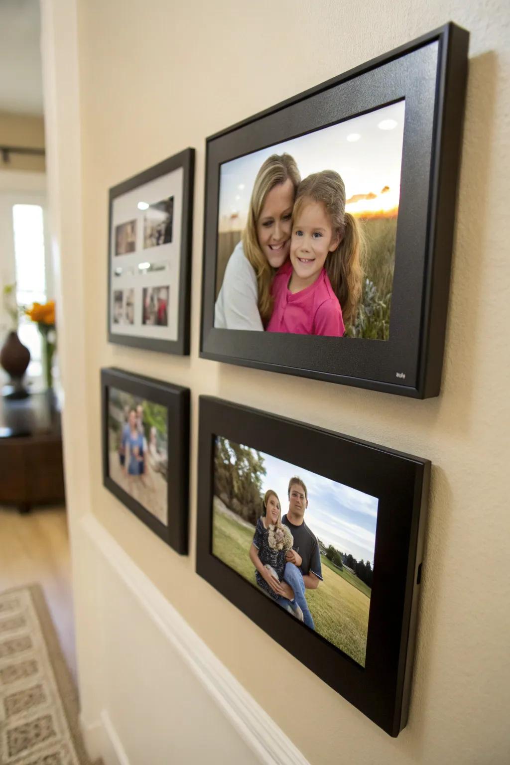 An automated imagery display showcasing a revolving gallery of recollections.
