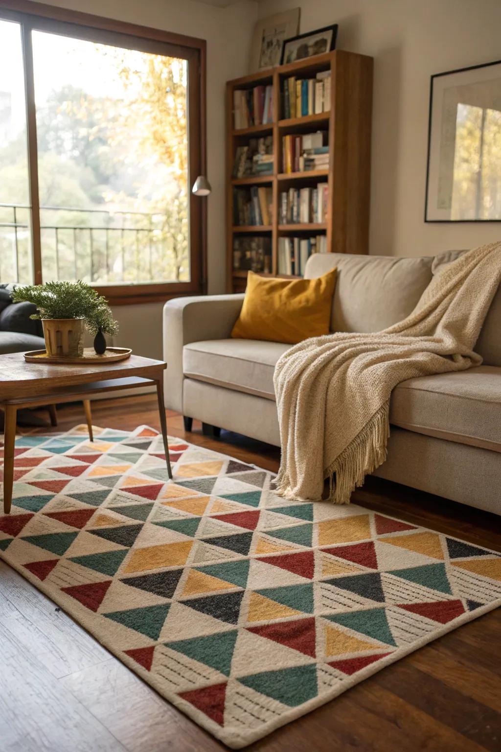 The addition of rugs and throws enriches the space with warmth and texture.