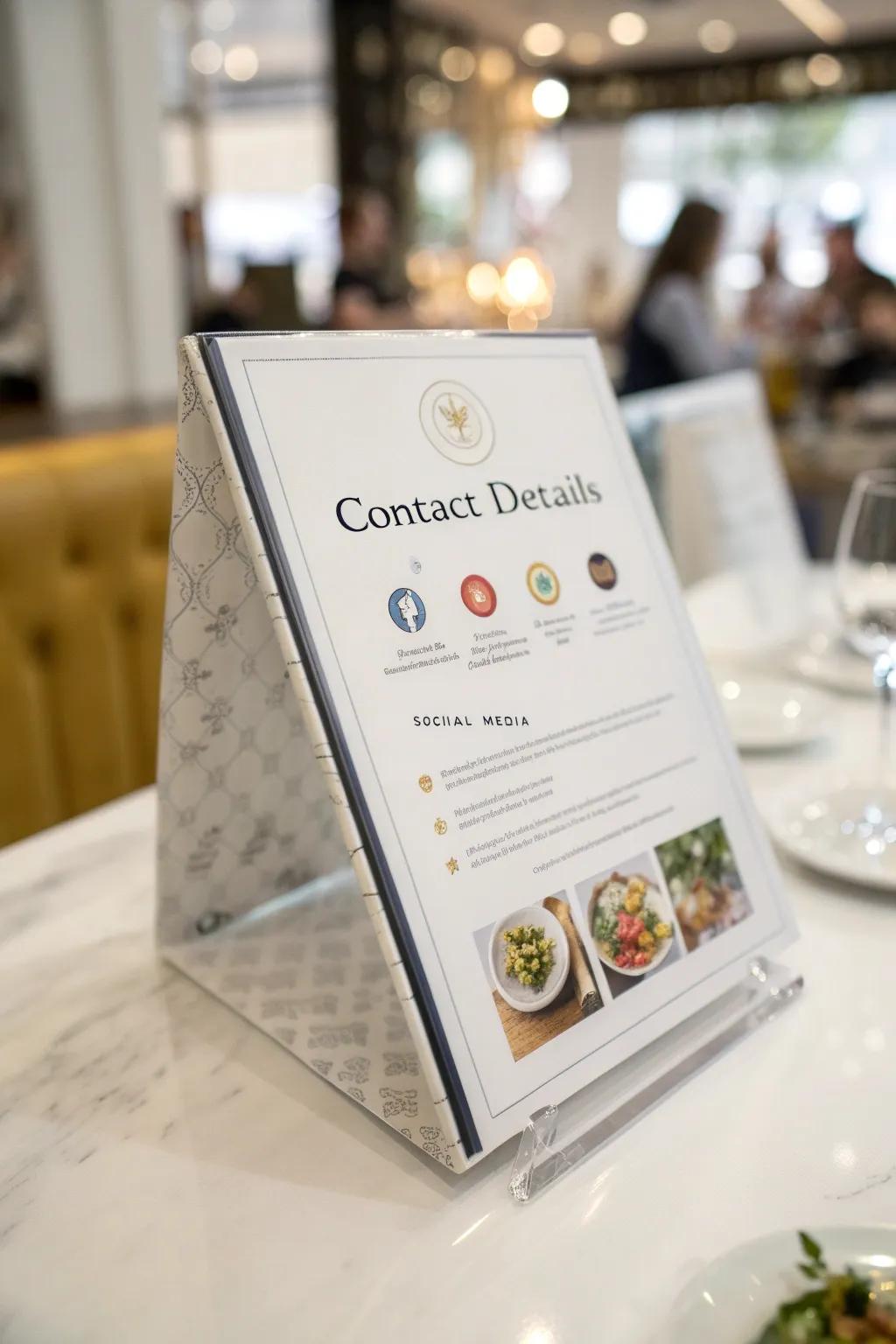 Connect with patrons by including crucial contact and social media info.