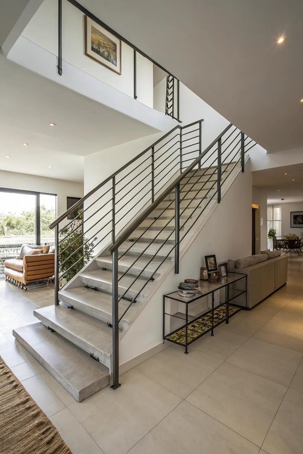 Simplicity shines in this simple metallic stairway design.