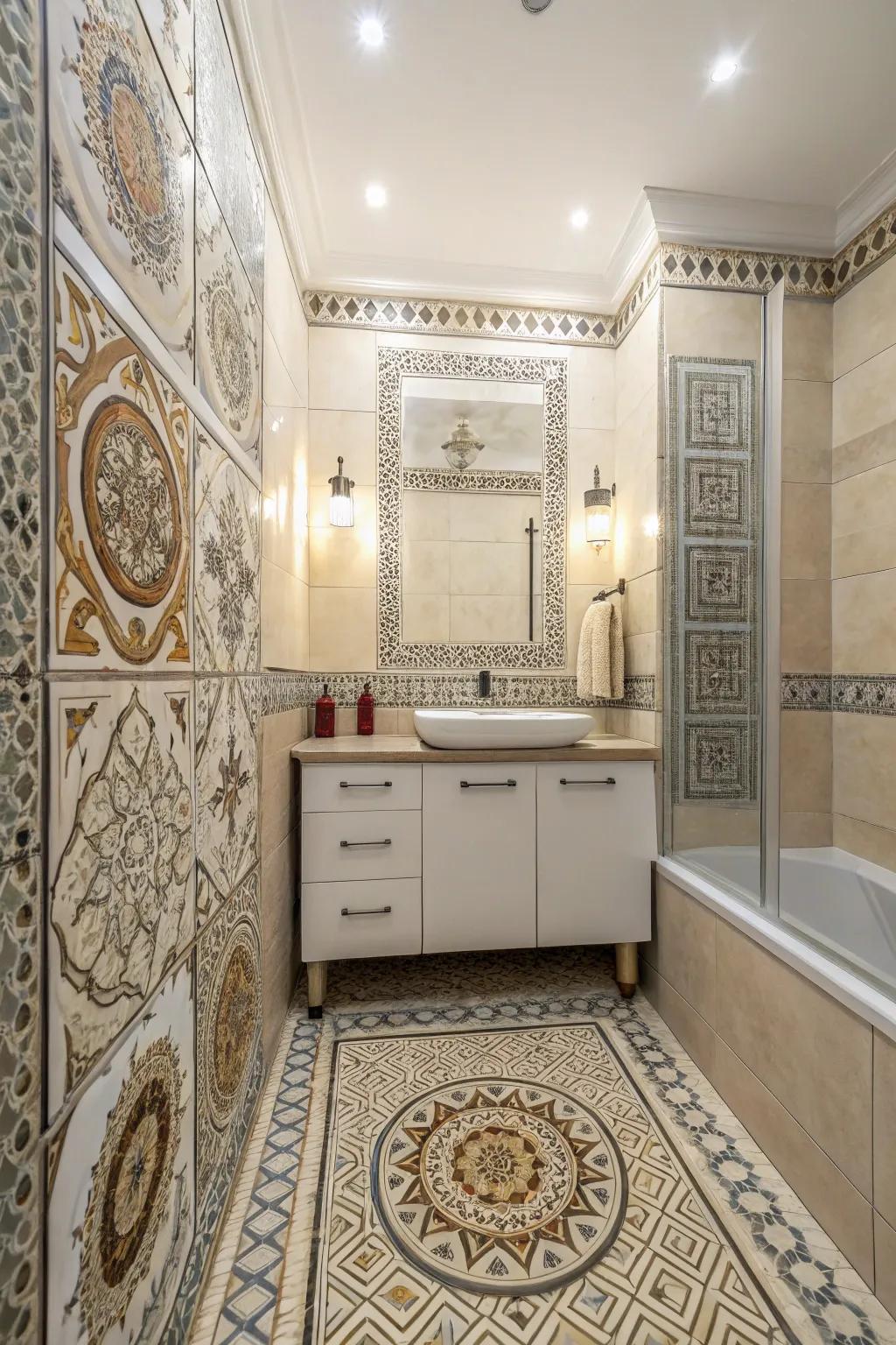 Mosaic tiles give artistic flair to the decor.