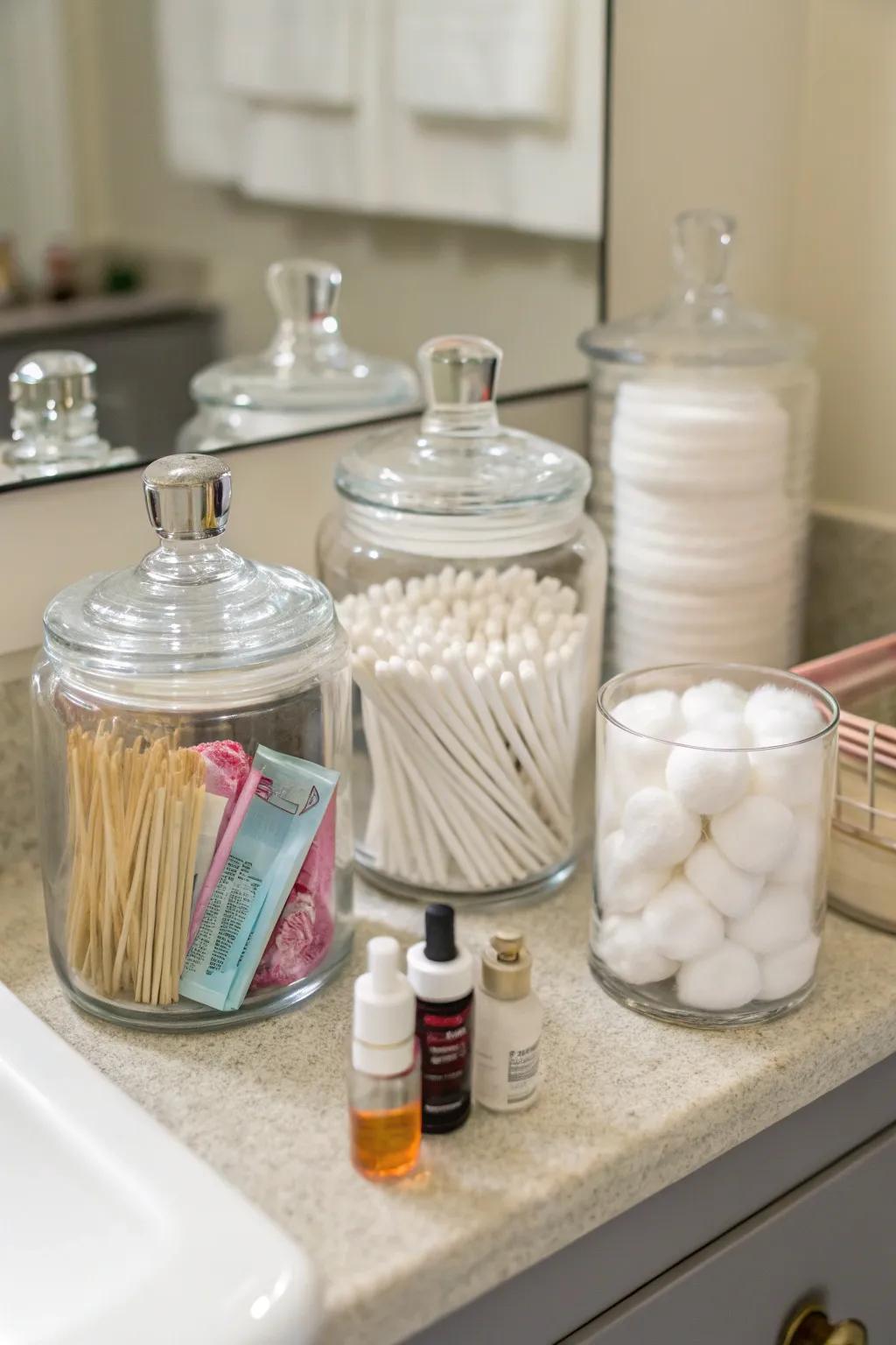 Organized vessels keep bathroom essentials tidy and stylish.
