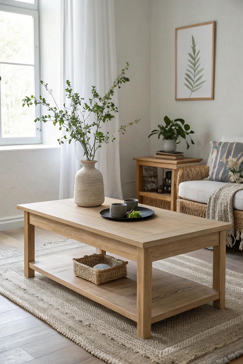 Timber touches introduce warmth and character to minimalist decor.