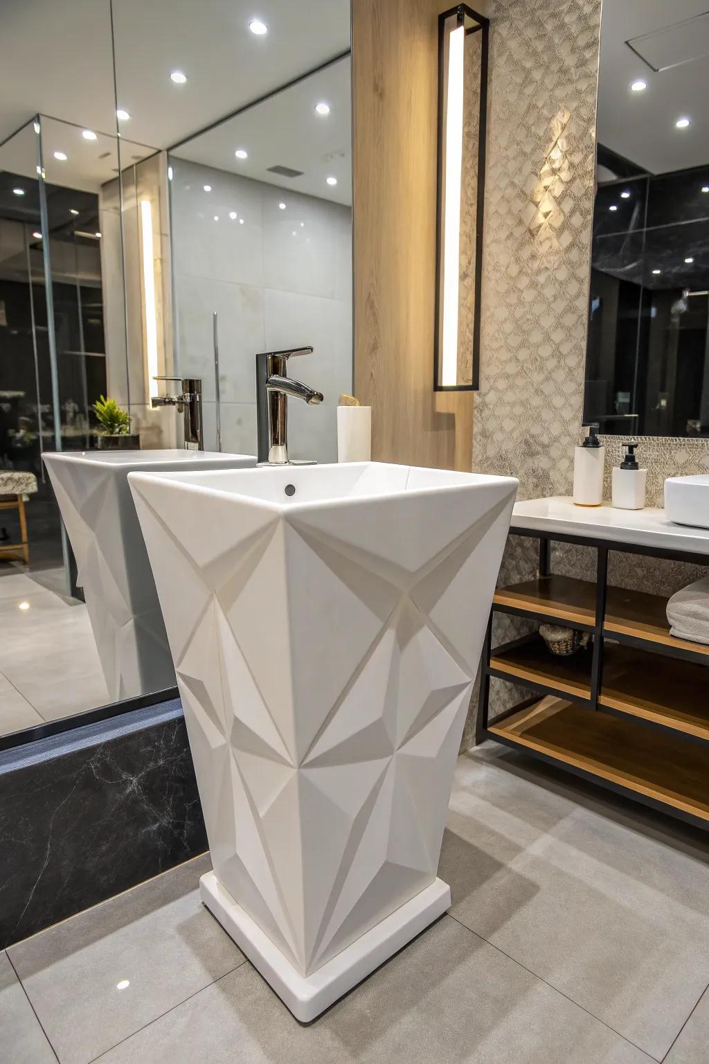 Geometric washbasins make a bold design statement.