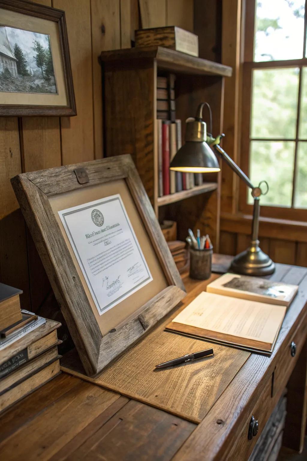 Introduce character and warmth to your space with a rustic recycled wood frame.