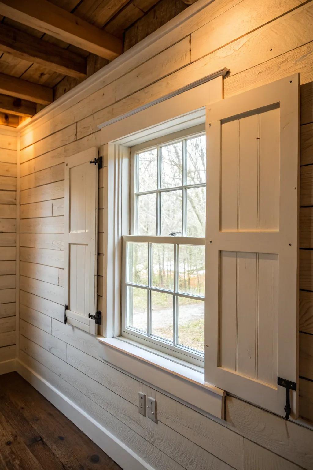 Wood panel backdrop bringing charm to window outlining.
