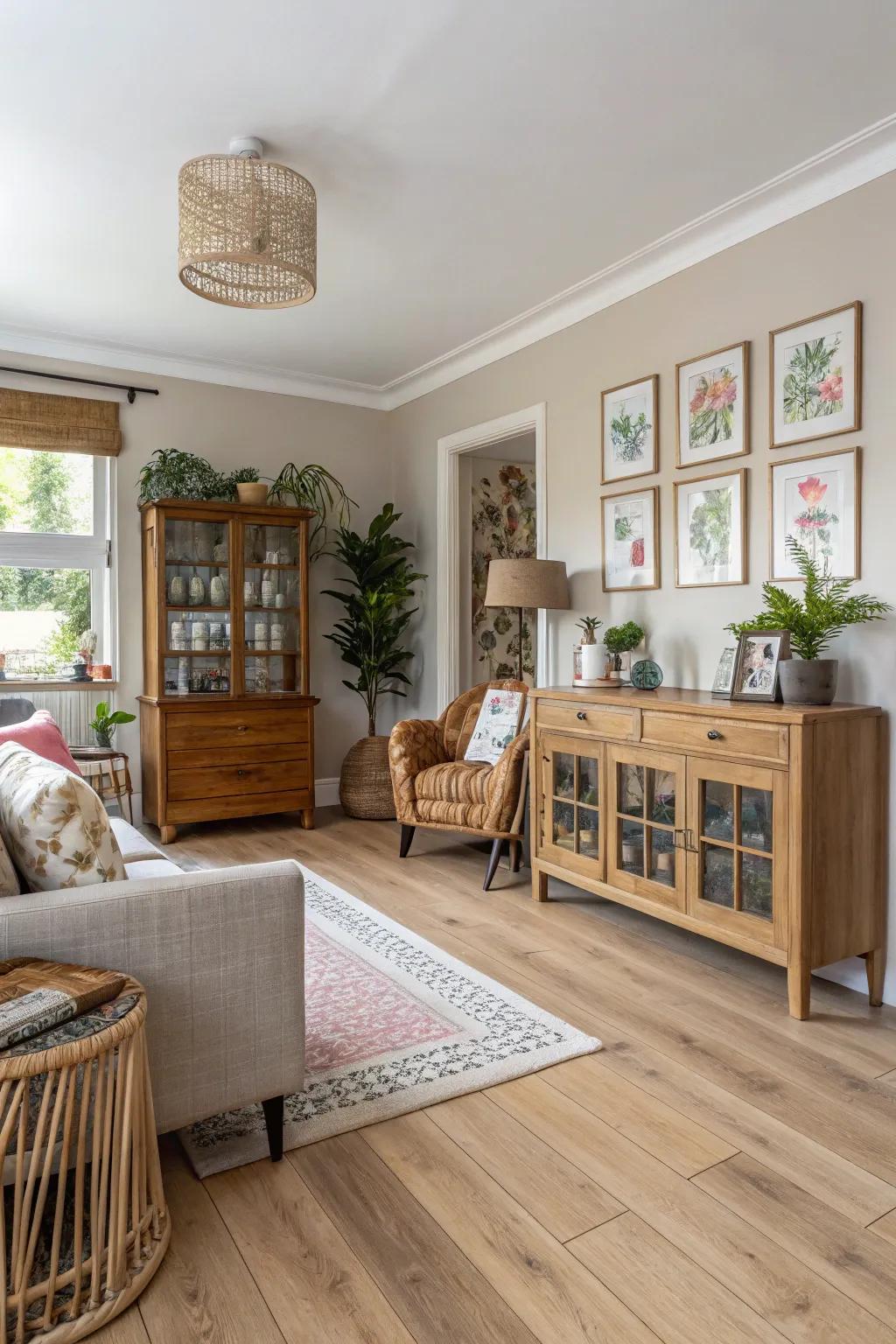 Versatility shines with pale timber flooring.