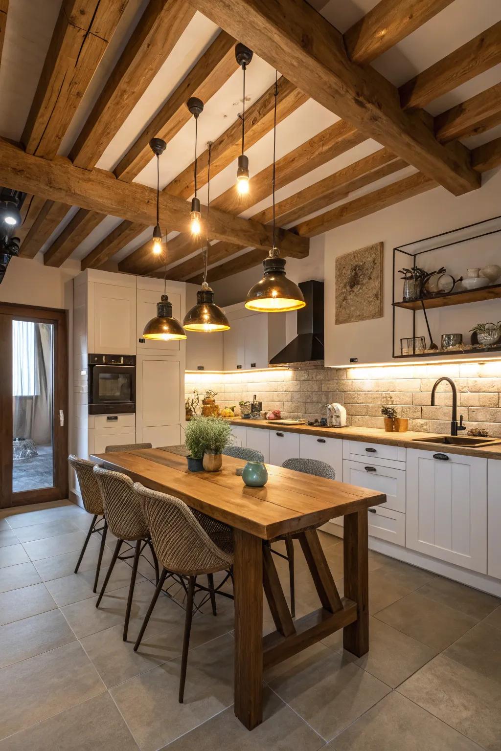 Cozy lighting enhances the warmth and ambiance of the space.