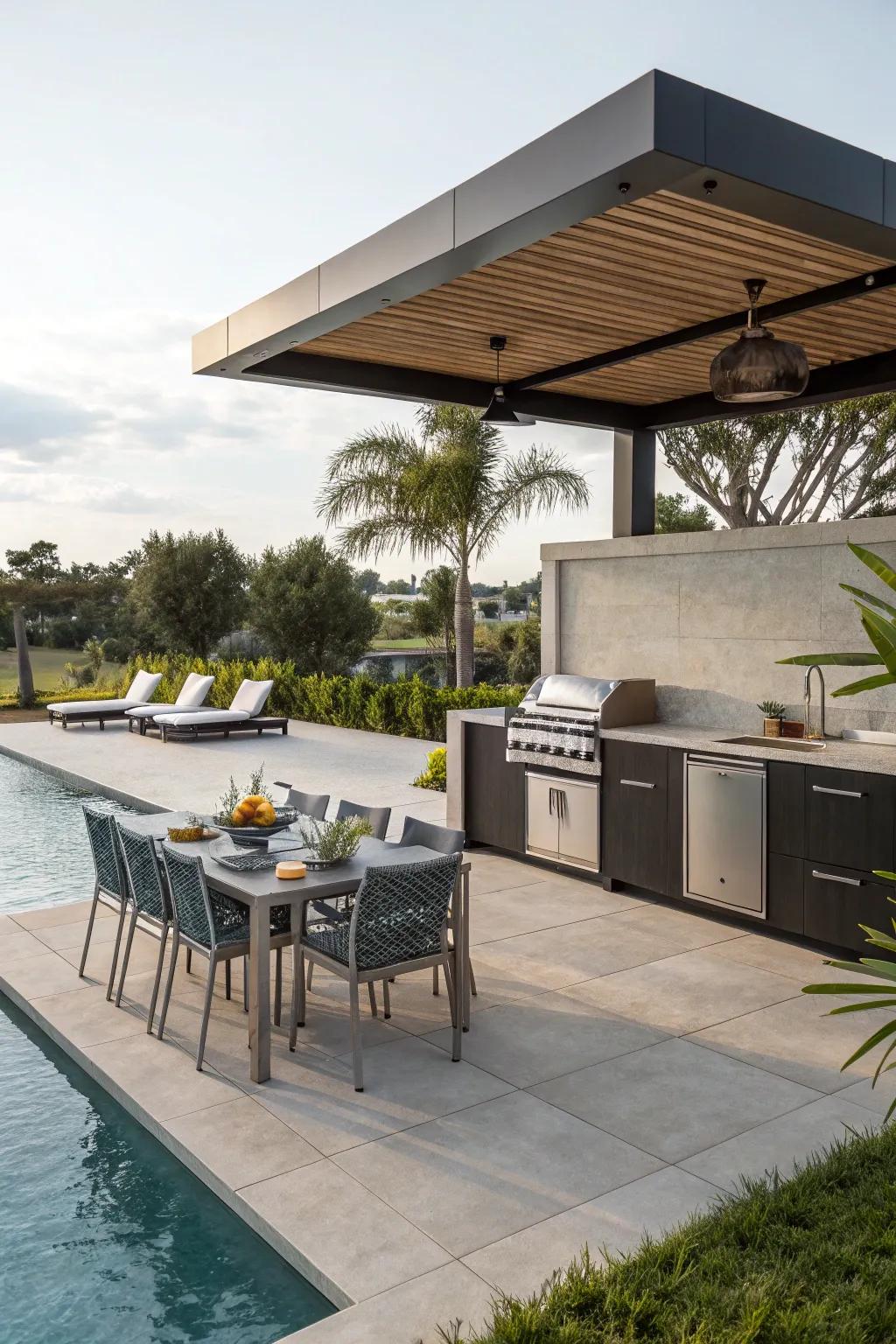 A poolside cooking area that offers the ideal combination of enjoyment and functionality.