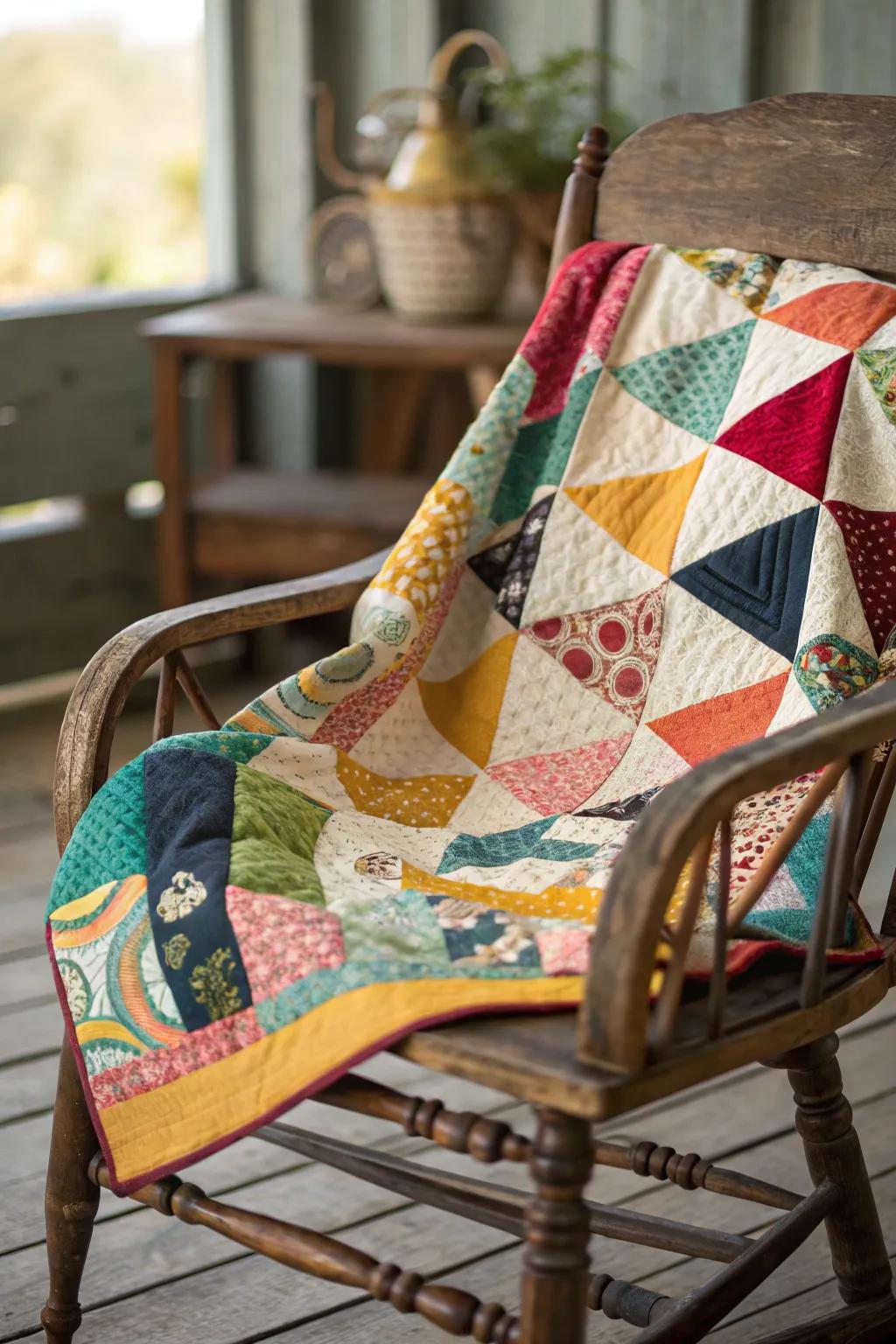 Varied patchwork coverlets introduce vibrant energy into any space.