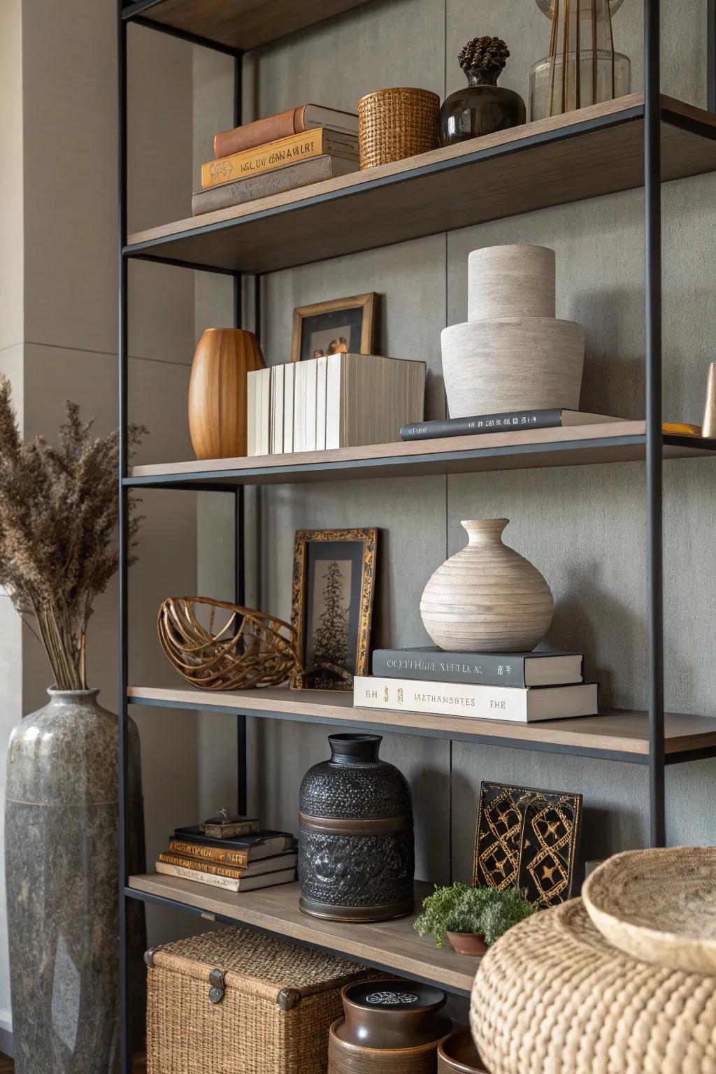 Add complexity to your setup using layered shelf styling.
