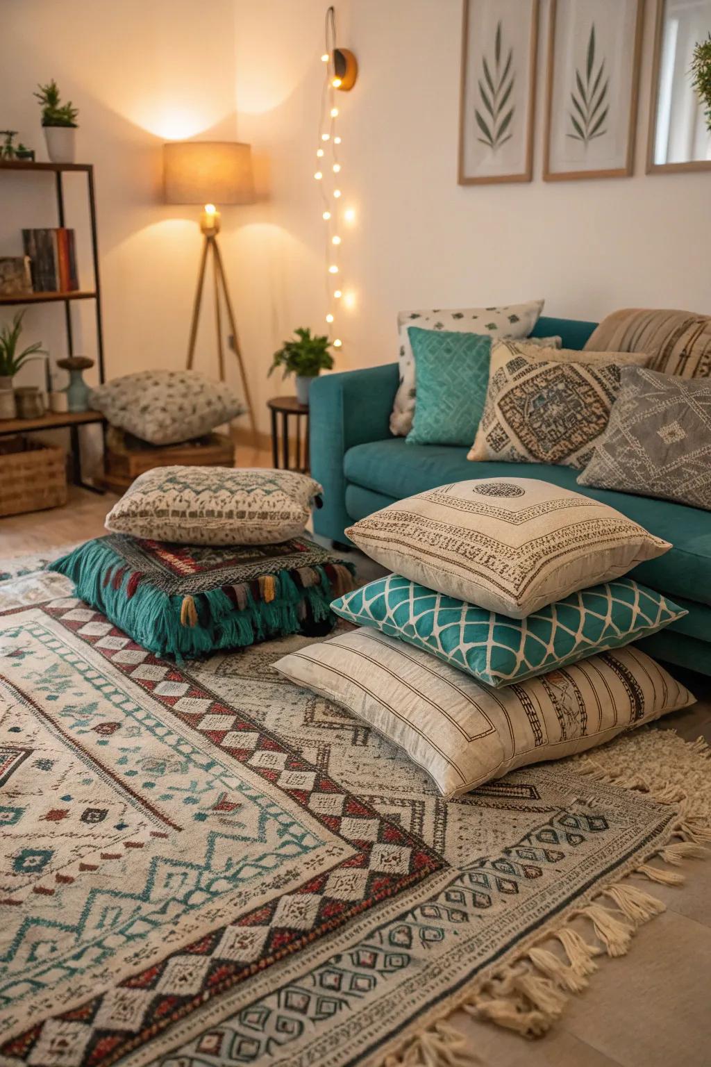 Layered materials add warmth and charm to this inviting family room.