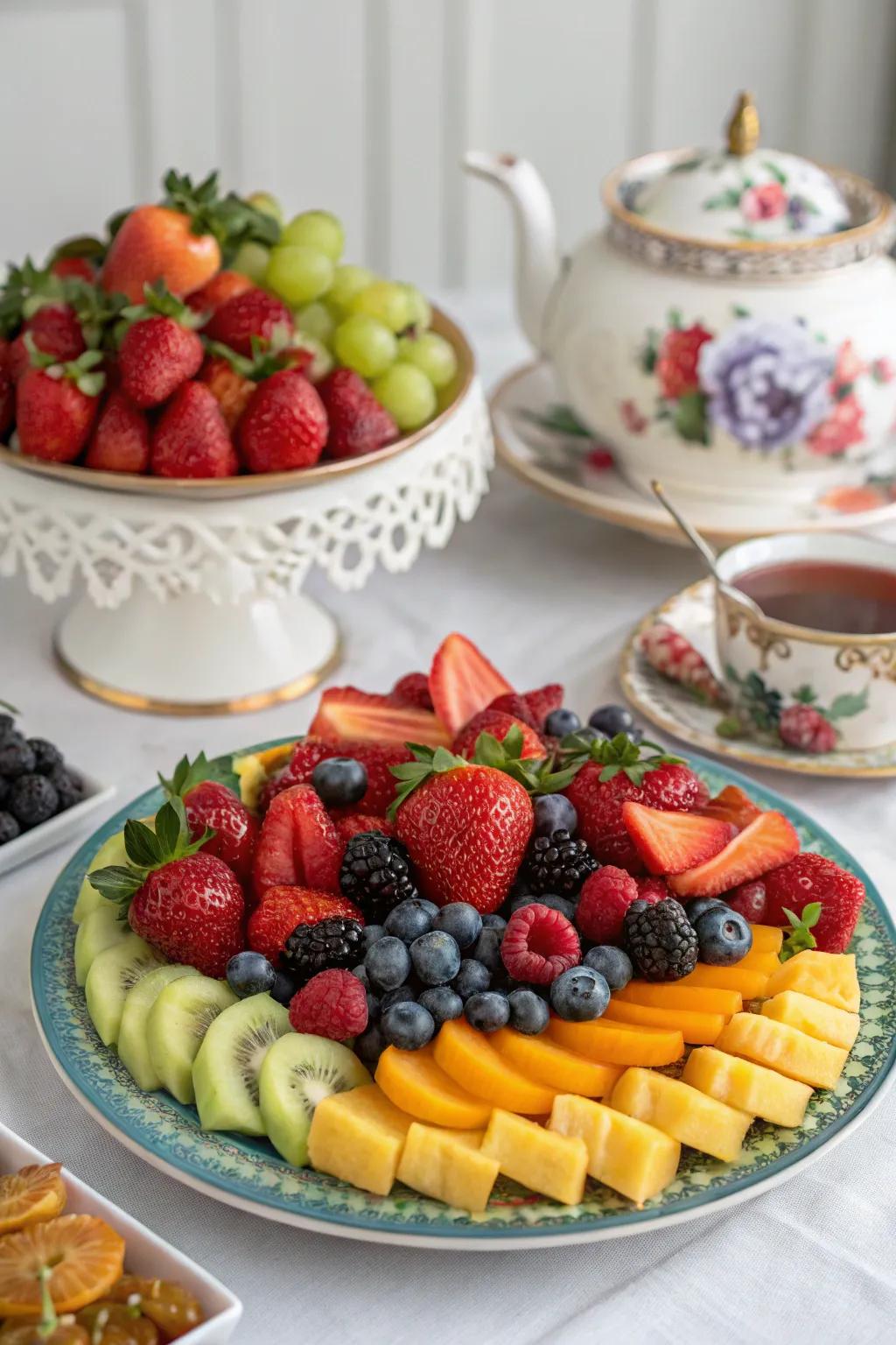 Seasonal fruit presentations enhance your tea spread with vibrant and healthy options.