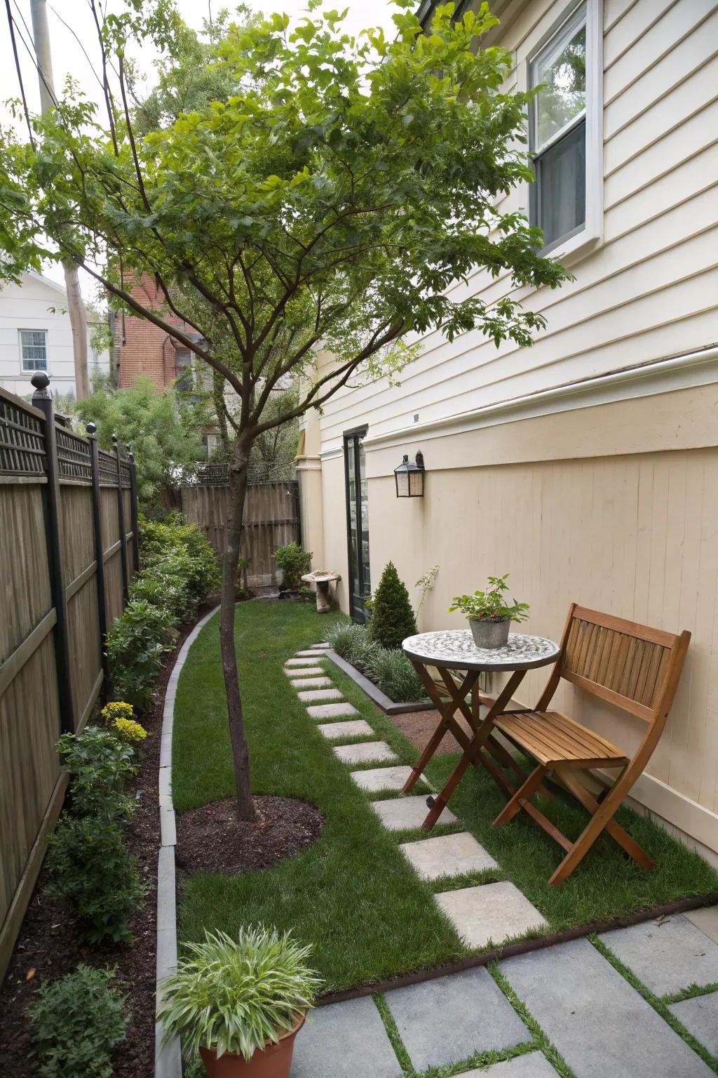 A seating niche can transform your side yard into a tranquil retreat.