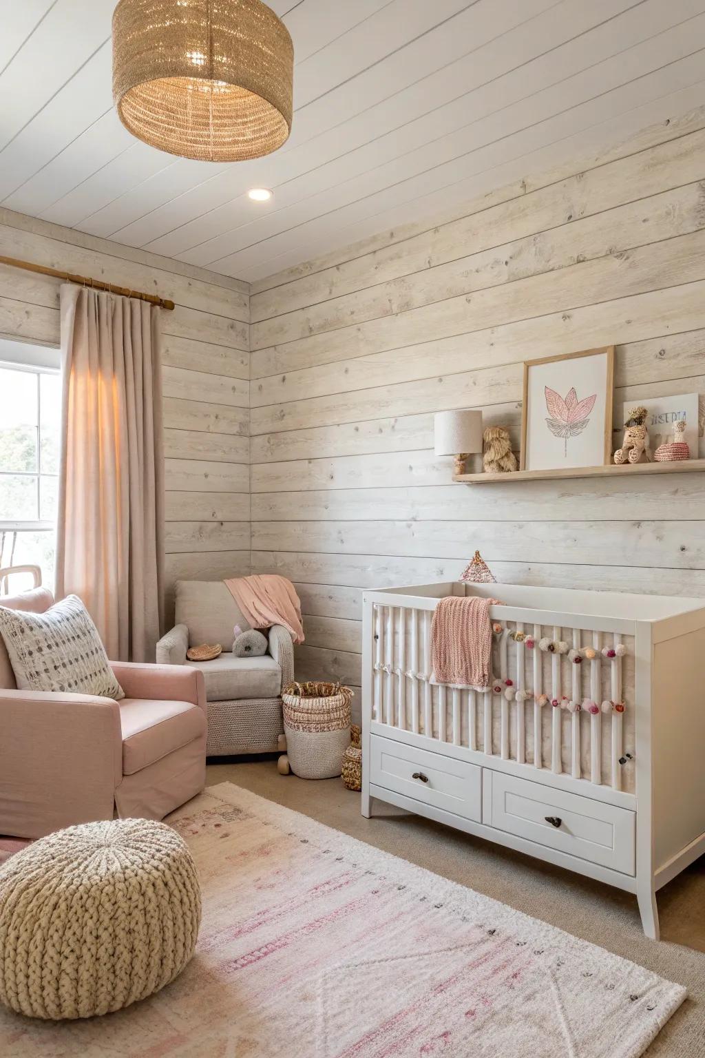 A nursery enhanced with structured wall elements.