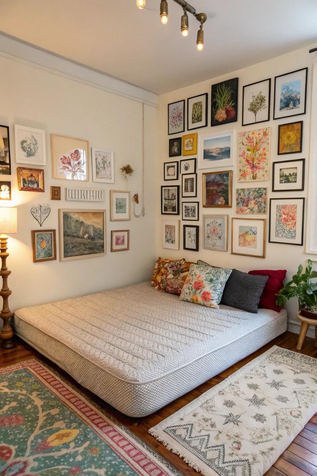 A gallery wall brings character and interest to your bedroom.
