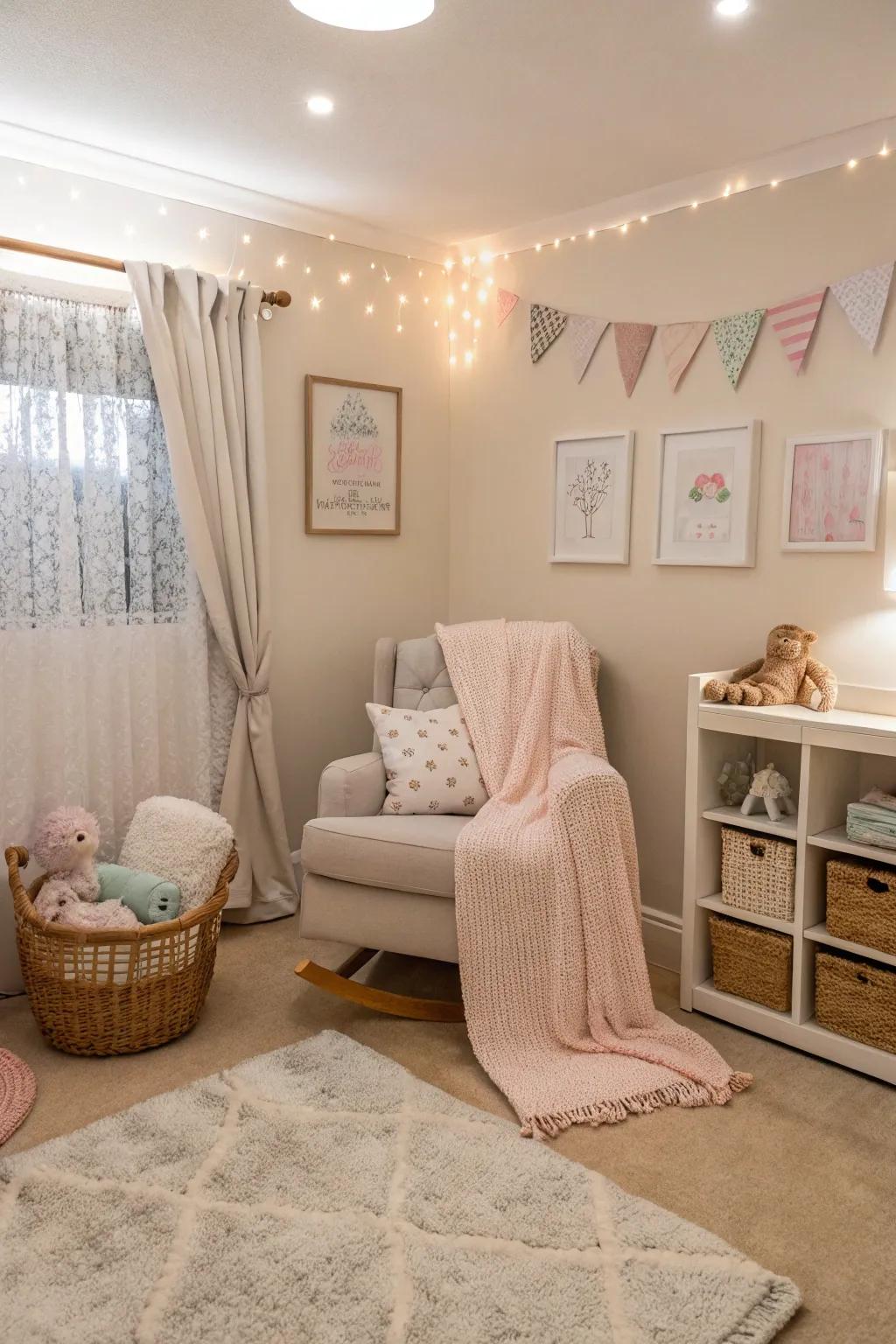 A peaceful nursery with a soft color scheme.