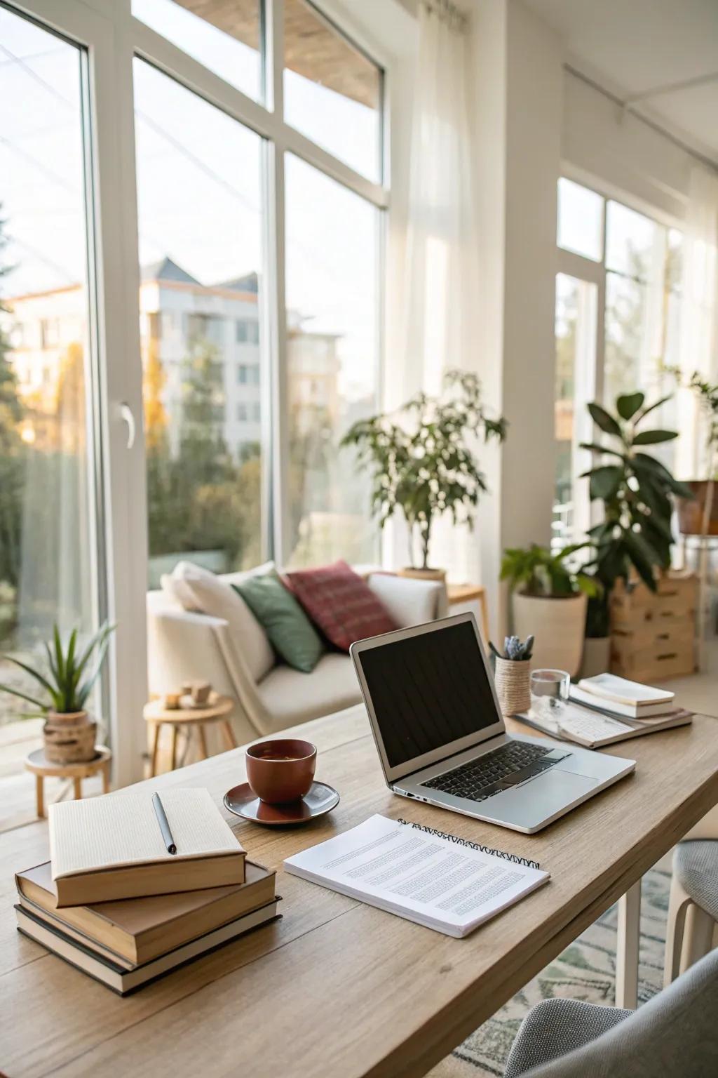 Natural light rejuvenates and expands the workspace.