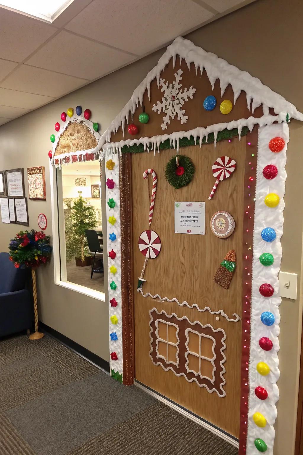Enhance your office with a gingerbread house doorway.