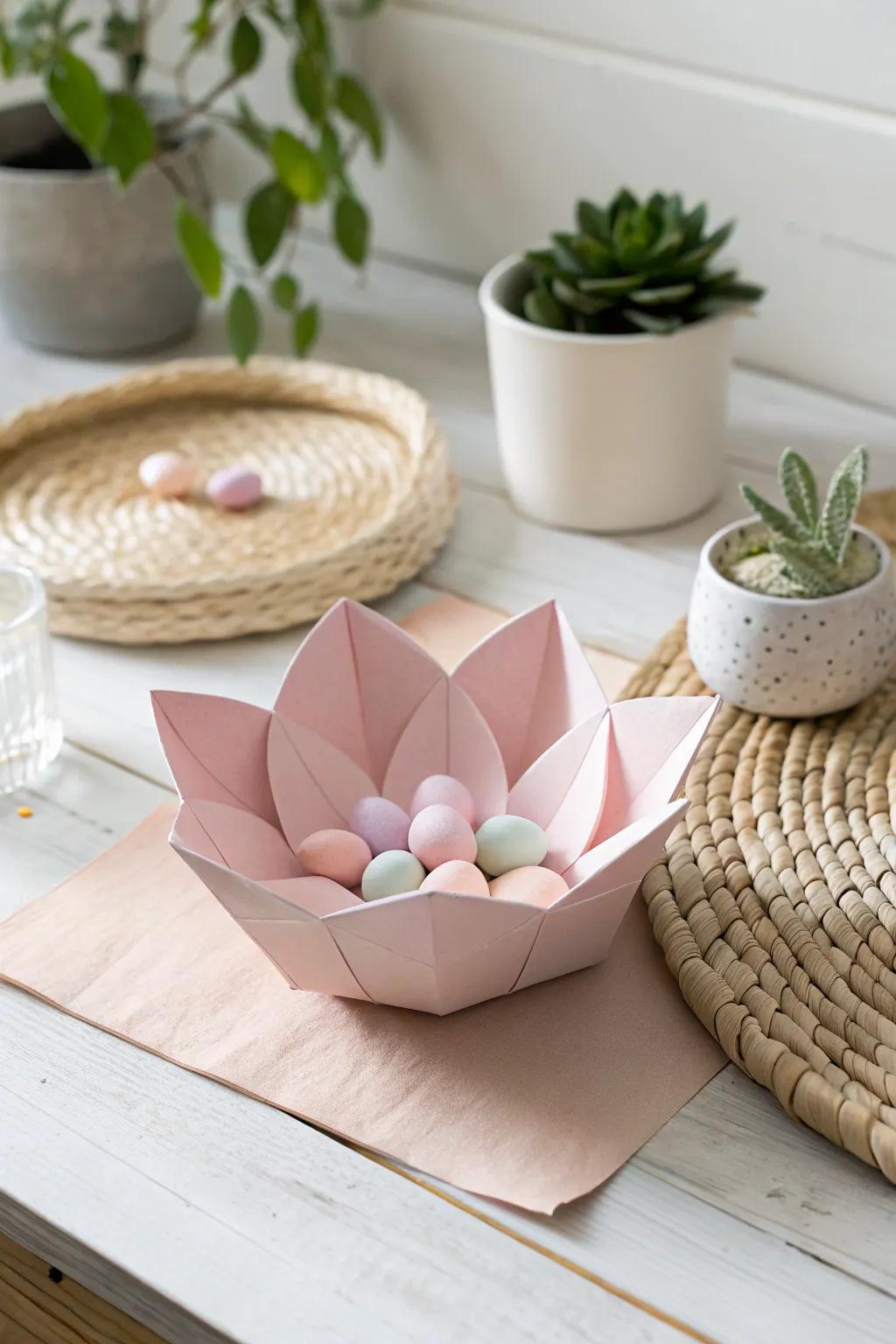 Take pleasure in the refinement of simplicity through this captivating origami blossom dish, flawless for holding sweet treats and incorporating a handcrafted dimension to any area.